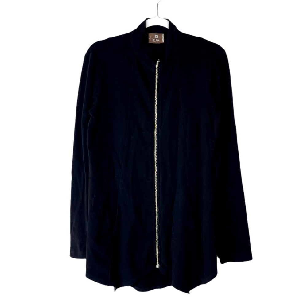 XCVI black zipper front long sleeve jersey knit jacket cardigan size small